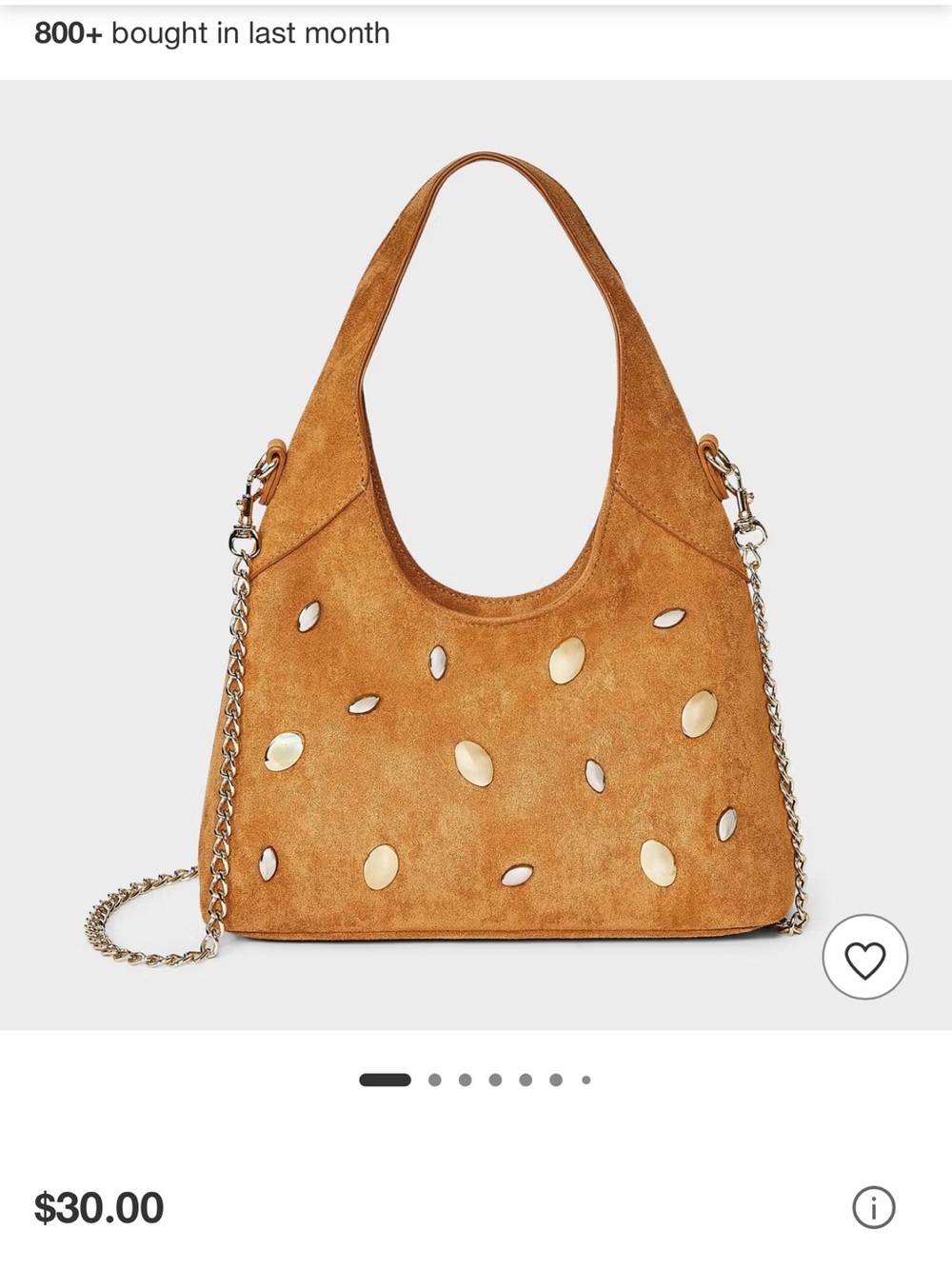 Vintage Tan Suede Shoulder Bag with Gold Chain & Cutout Accents